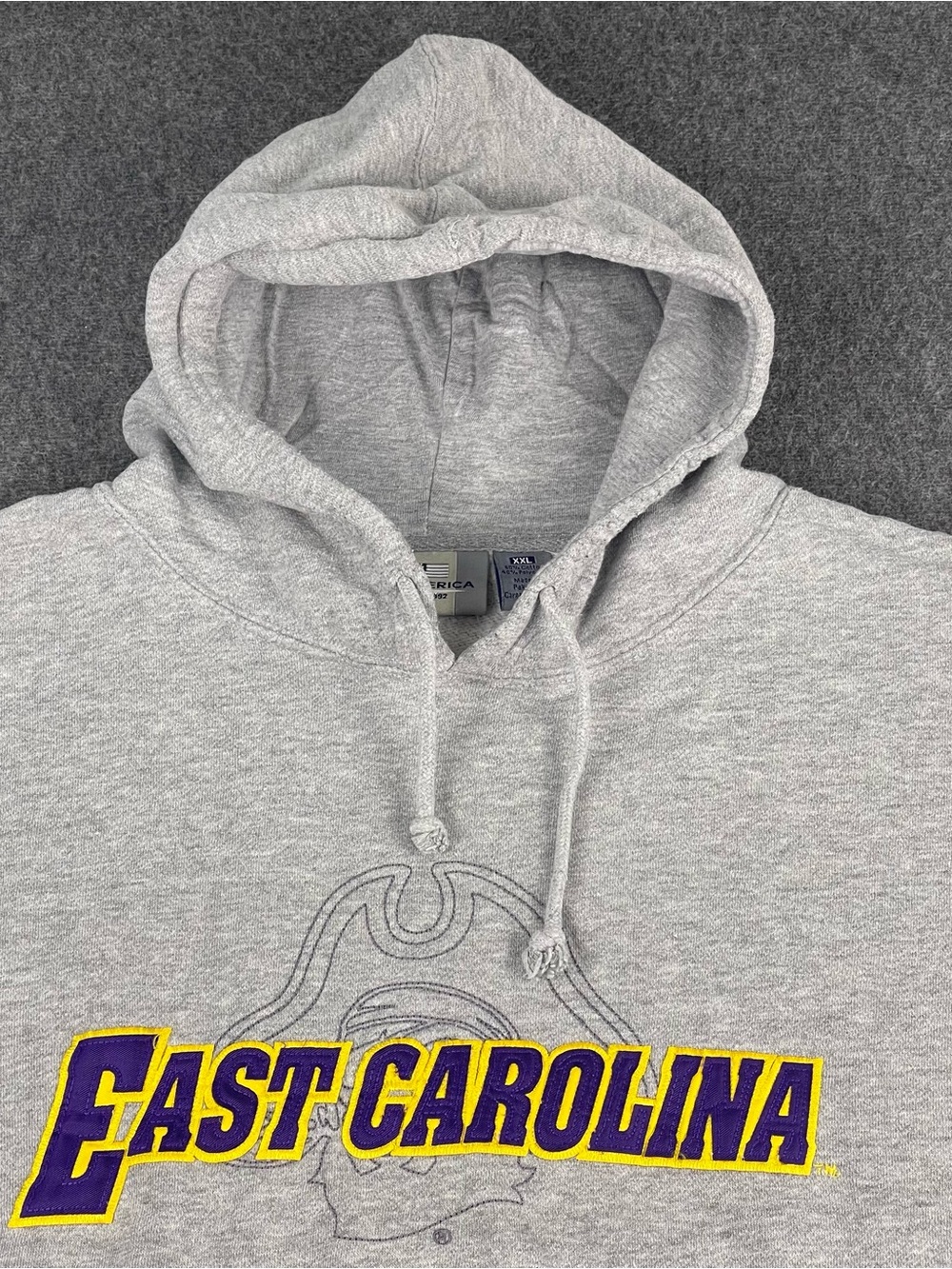 Vtg 90’s J America ECU East Carolina University Pirates Hoodie Mens 2XL Gray